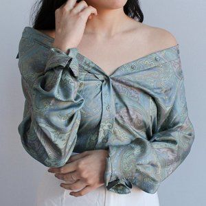 Seafoam Paisley Silk Blouse